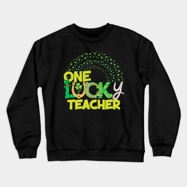 One lucky Teacher groovy text St Patrick's Da Crewneck Sweatshirt by Marveloso